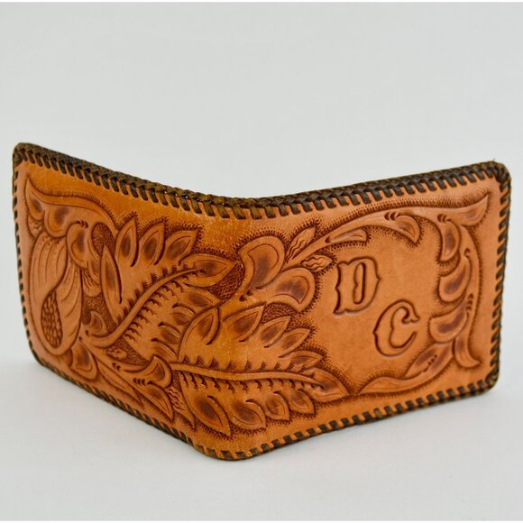 Hand Tooled Leather Wallet Initials D C - Picture 1 of 8